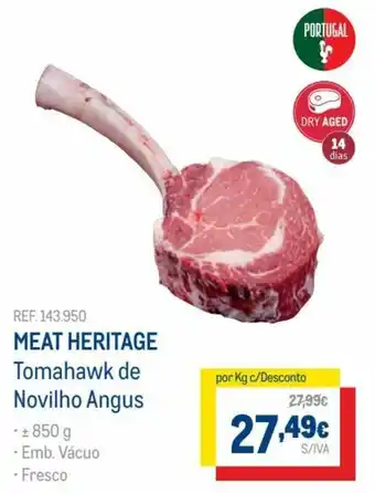 Meat Heritage Tomahawk de Novilho Angus 850g