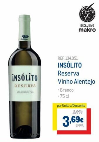 Makro Insólito Reserva Vinho Alentejo 75cl promoção
