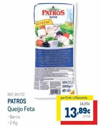 Makro Patros Queijo Feta 2kg promoção