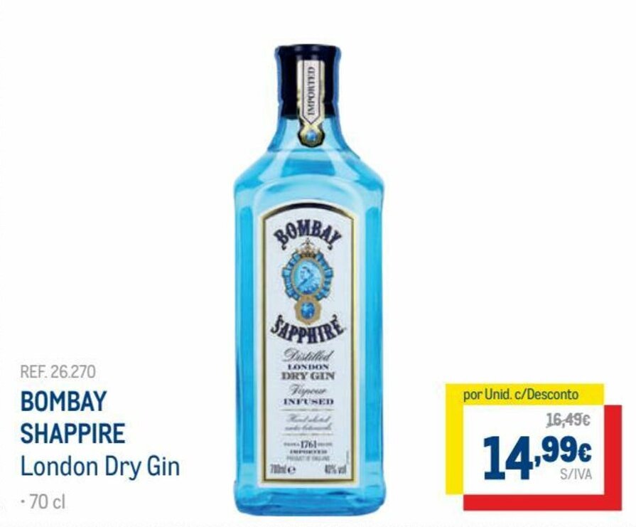 Promoção Bombay Sapphire London Dry Gin 70cl em Makro