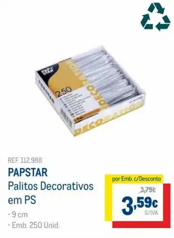 Papstar Palitos Decorativos em PS 9cm 250 unid