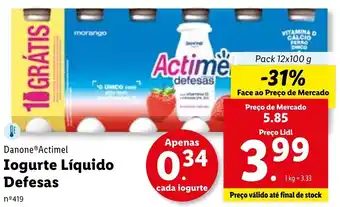 Lidl Danone Actimel Iogurte Líquido Defesas 12 x 100g promoção