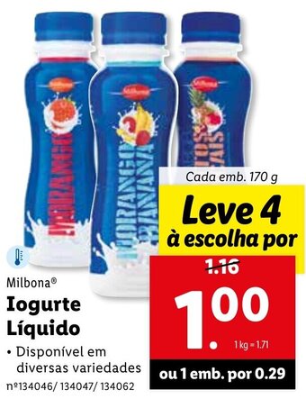 Lidl Milbona Iogurte Líquido 170g promoção
