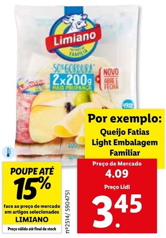 Lidl Limiano Queijo Fatias Light Embalagem Familiar promoção