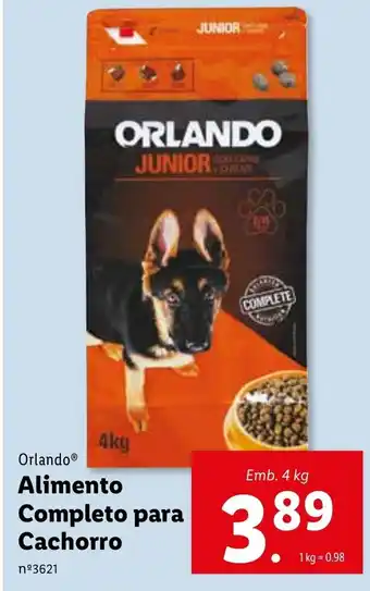 Lidl Orlando Alimento Completo para Cachorro 4kg promoção