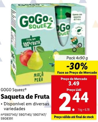 Lidl GoGo Squeez Saqueta de Fruta 4 x 90g promoção