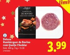Lidl Deluxe Hambúrguer de Bovino com Queijo Cheddar promoção