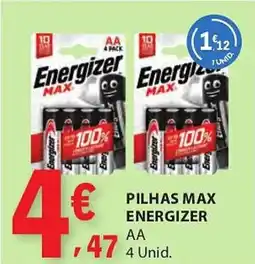 E.Leclerc Pilhas max energizer AA 4 Unid. promoção