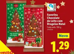 Lidl Favorina Chocolate de Leite com Drageias Natal Cada promoção