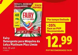Lidl Fairy Detergente para Máquina da Loiça Platinum Plus Limão promoção