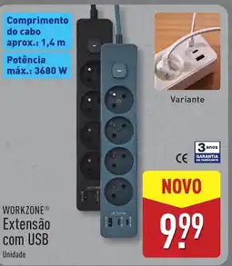 ALDI WORKZONE Extensão com USB promoção