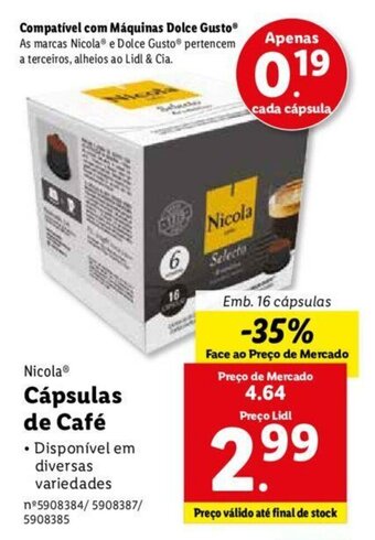 Lidl Nicola Cápsulas de Café 16 cápsulas promoção