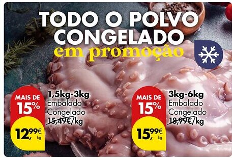 Pingo Doce Todo o polvo congelado em promoção 1,5kg-3kg promoção