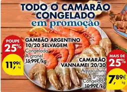 Pingo Doce Todo o camarão congelado gambão argentino 10/20 selvagem promoção
