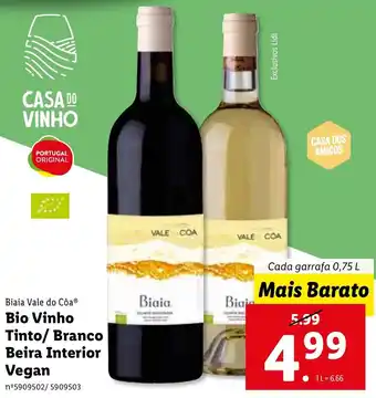 Lidl Biaia Vale do Côa Bio Vinho Tinto/ Branco Beira Interior Vegan 0,75L promoção