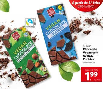 Fin Carré Chocolate Vegan com Avelãs/ Cookies 180g
