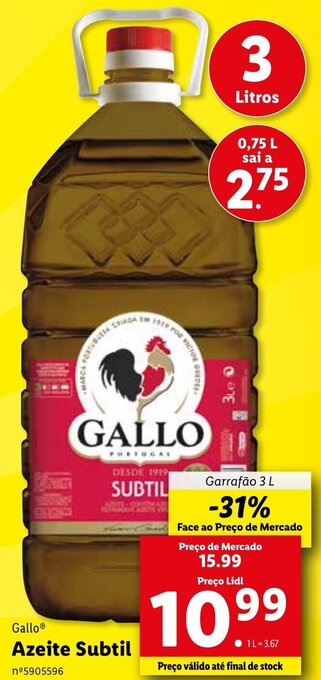 Lidl Gallo Azeite Subtil 3L promoção
