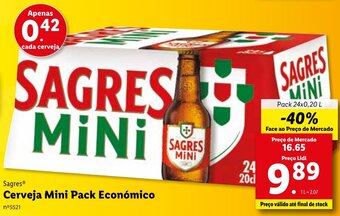 Lidl Sagres Cerveja Mini Pack Económico 24x0,20L promoção