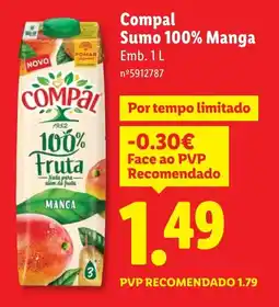 Lidl Compal Sumo 100% Manga promoção