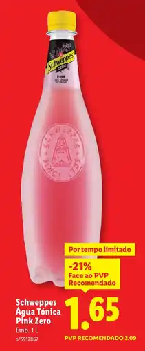 Lidl Schweppes Água Tónica Pink Zero promoção