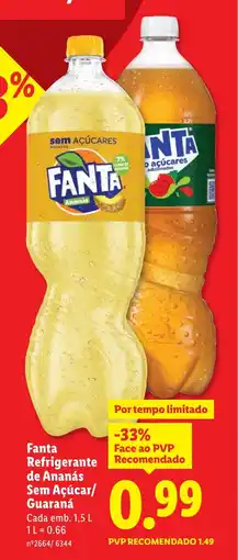 Lidl Fanta Refrigerante de Ananás Sem Açúcar/ Guaraná promoção
