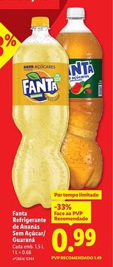 Lidl Fanta Refrigerante de Ananás Sem Açúcar/ Guaraná promoção