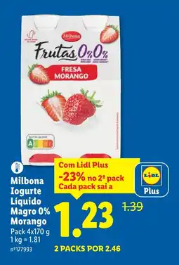 Lidl Milbona Iogurte Líquido Magro 0% Morango promoção