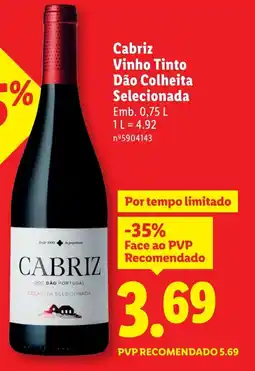 Lidl Cabriz Vinho Tinto Dão Colheita Selecionada promoção