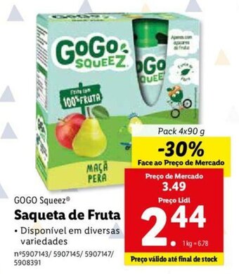 Lidl Gogo Squeez Saqueta de Fruta 4x90g promoção