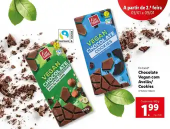 Lidl Fin Carré Chocolate Vegan com Avelãs/Cookies 180g promoção