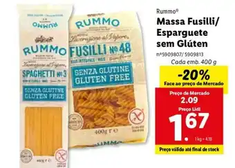 Lidl Rummo Massa Fusilli/Esparguete sem Glúten 400g promoção