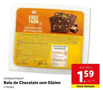 Lidl Confiserie Firenze Bolo de Chocolate sem Glúten 220g promoção
