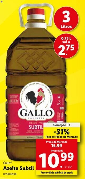 Gallo Azeite Subtil 3L