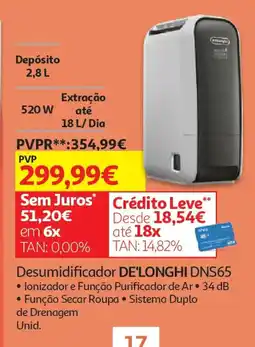 Auchan Desumidificador DE'LONGHI DNS65 promoção