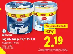 Lidl Milbona Iogurte Grego 2%/ 10% XXL promoção