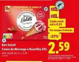 Lidl Bon Gelati Cones de Morango e Baunilha XXL promoção