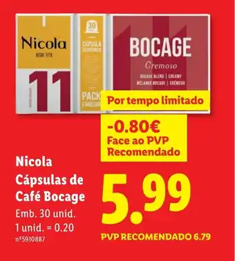 Lidl Nicola Cápsulas de Café Bocage promoção