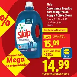 Lidl Skip Detergente Líquido para Máquina da Roupa Active Clean promoção