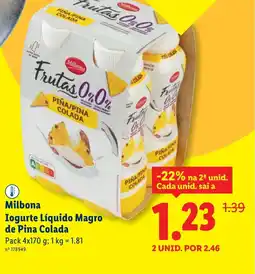 Lidl Milbona Iogurte Líquido Magro de Pina Colada promoção