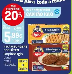 Intermarché 4 hamburgers s/ glúten Capitão Iglo Vaca 3 promoção