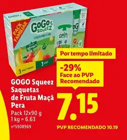 Lidl GOGO Squeez Saquetas de Fruta Maçã Pera promoção