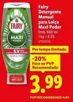 Lidl Fairy Detergente Manual para Loiça Maxi Poder promoção