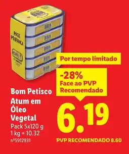 Lidl Bom Petisco Atum em Óleo Vegetal promoção