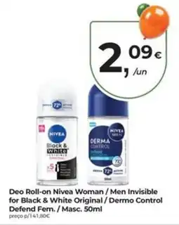 Aqui é fresco Deo Roll-on Nivea Woman / Men Invisible for Black & White Original/Dermo Control Defend Fem./Masc. promoção