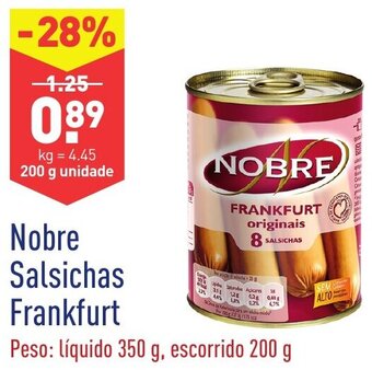 ALDI Nobre Salsichas Frankfurt Líquido 350g/Escorrido 200g promoção