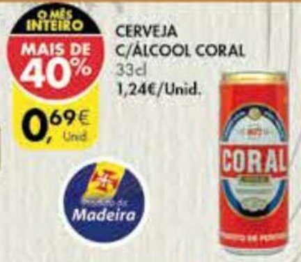 Pingo Doce Cerveja C/ Álcool Coral 33cl promoção