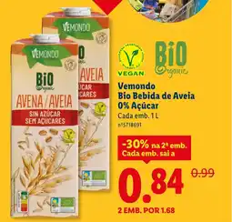 Lidl Vemondo Bio Bebida de Aveia 0% Açúcar promoção