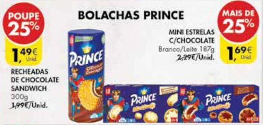 Pingo Doce Bolachas Prince Recheadas de Chocolate Sandwich 300g promoção