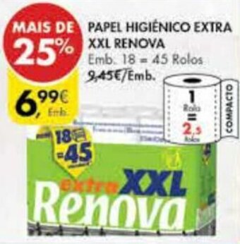 Pingo Doce Papel Higiénico Extra XXL Renova 18=45 Rolos promoção