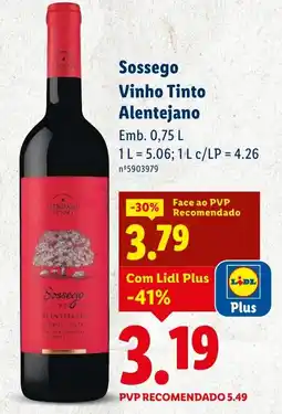 Lidl Sossego Vinho Tinto Alentejano promoção